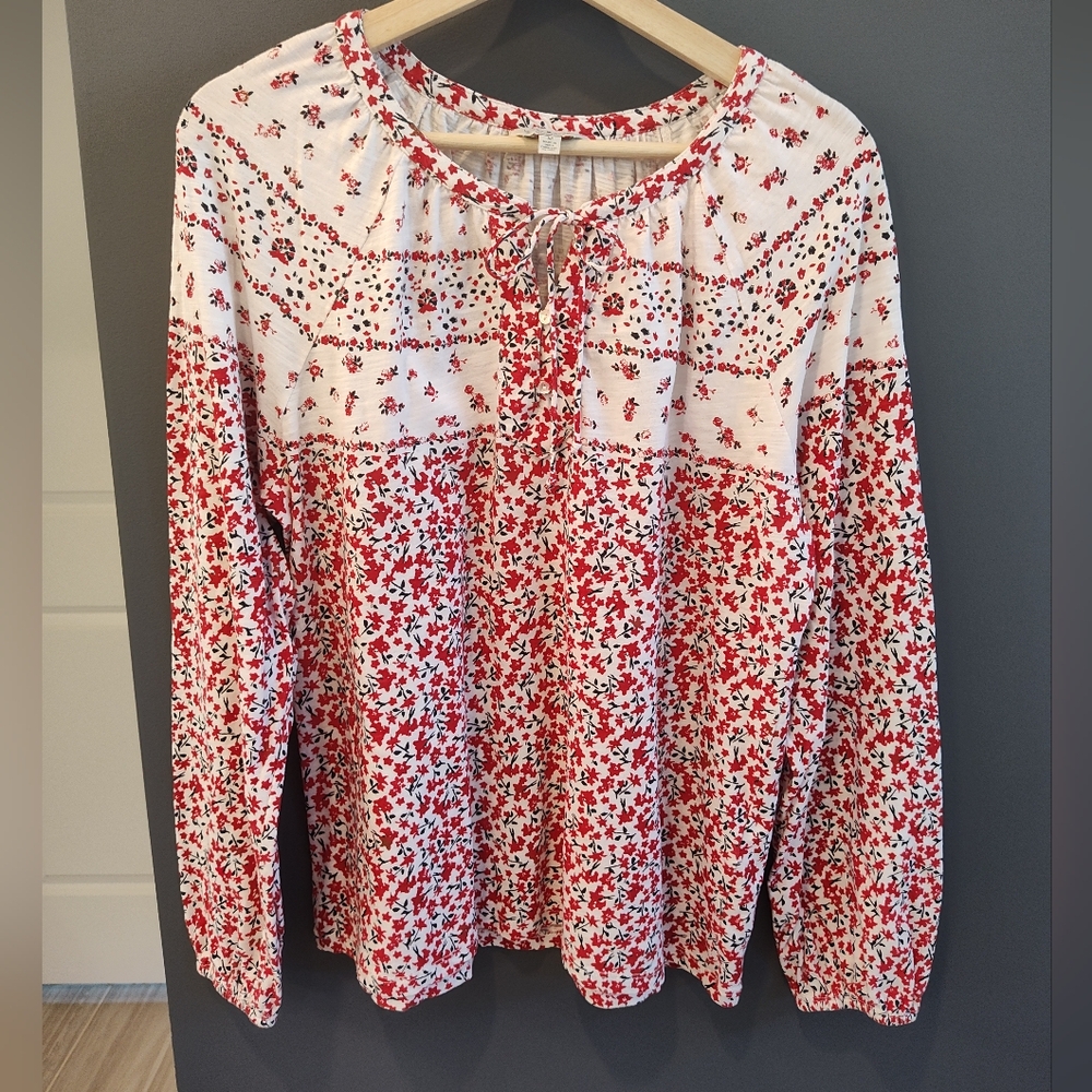 Lucky Brand floral cotton peasant top size M